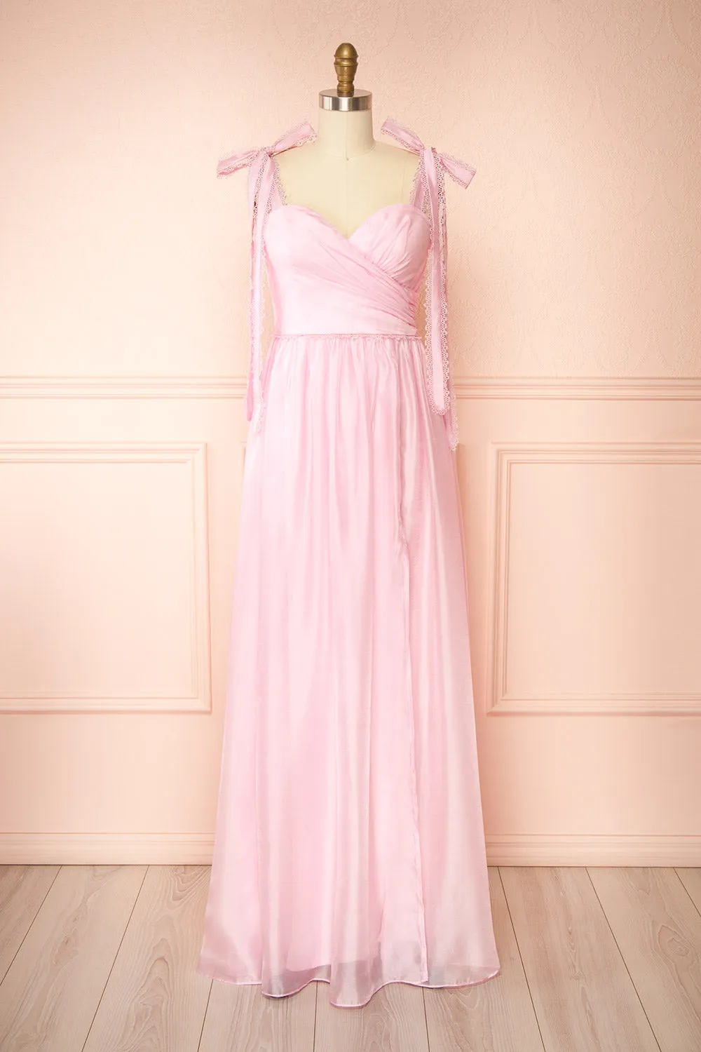 Indya Pink | Organza Maxi Dress w/ Tie Straps