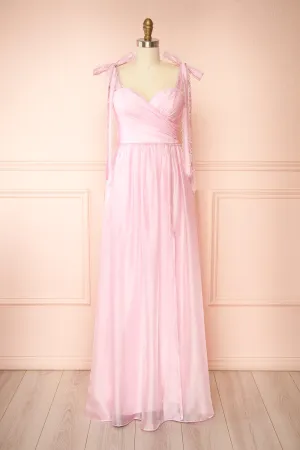 Indya Pink | Organza Maxi Dress w/ Tie Straps