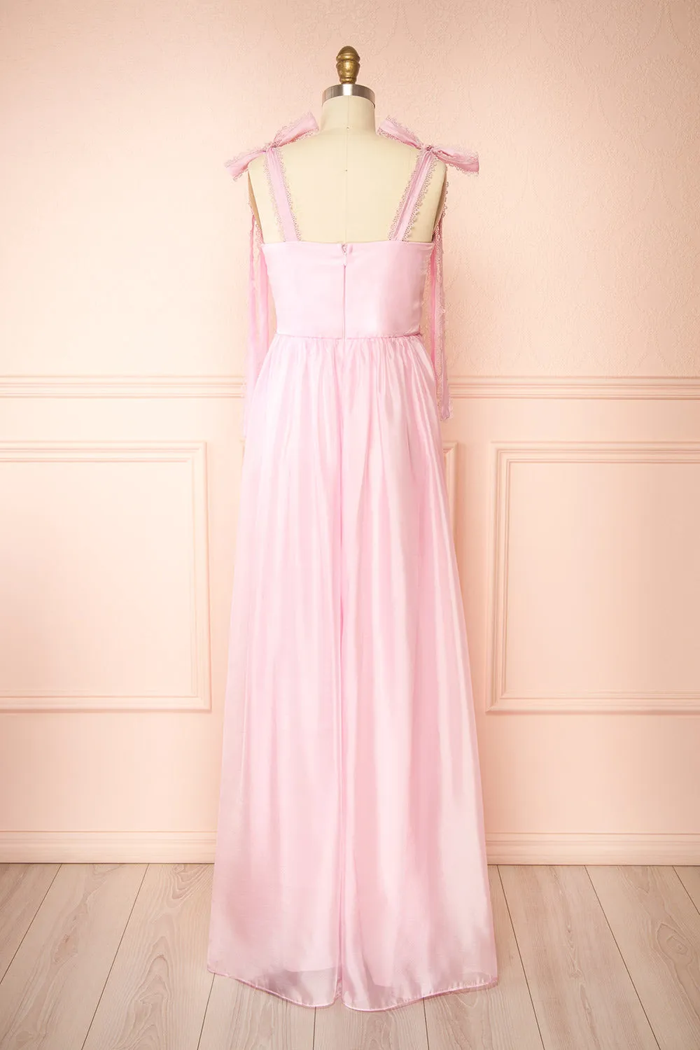 Indya Pink | Organza Maxi Dress w/ Tie Straps