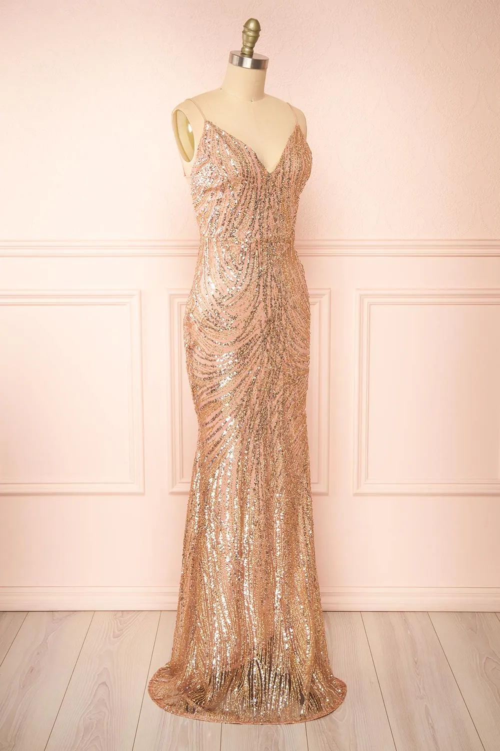Isolina Rosegold | Sparkly Sequin Maxi Dress
