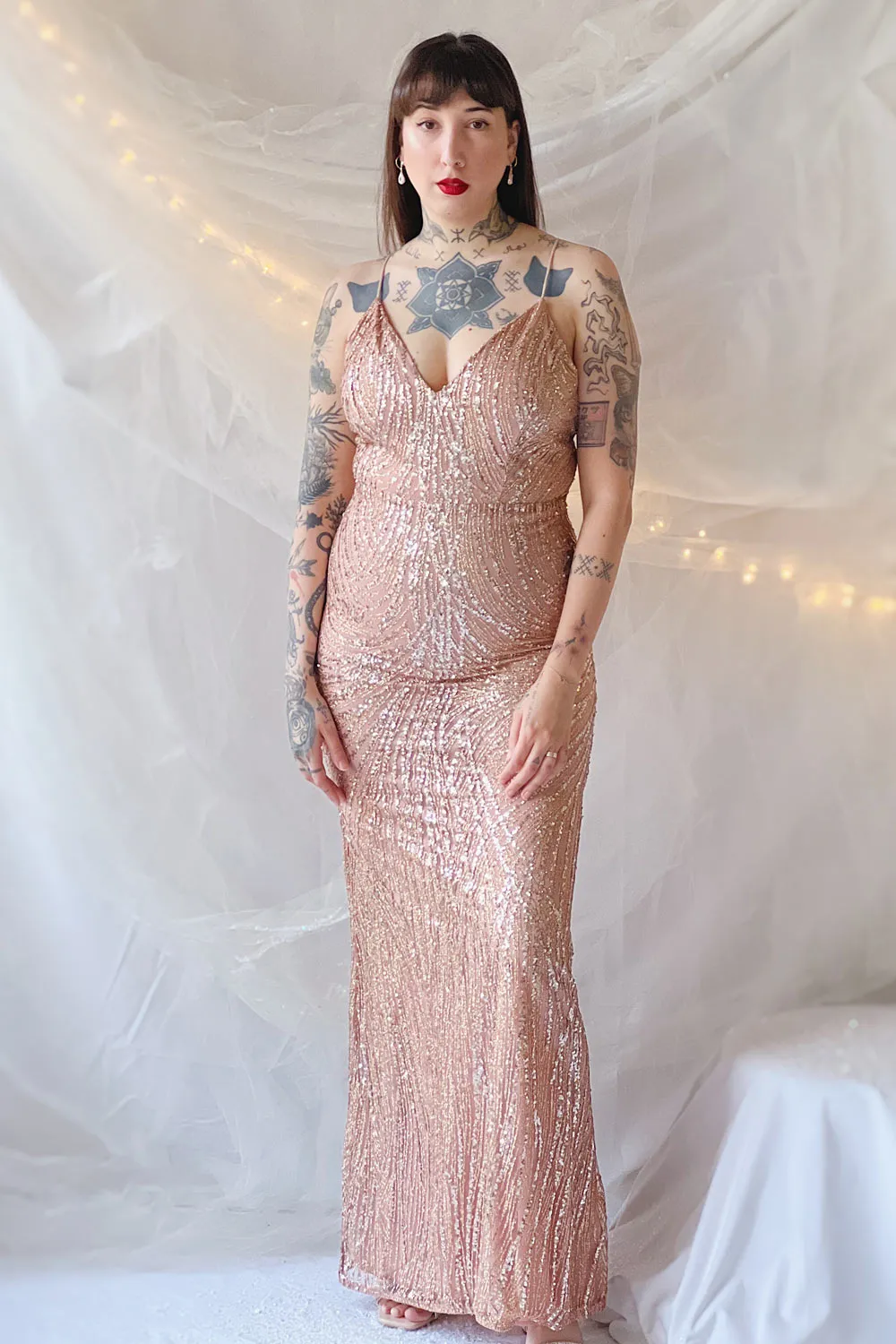 Isolina Rosegold | Sparkly Sequin Maxi Dress