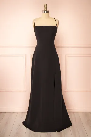 Izabella Black | A-line Maxi Dress with Open Back