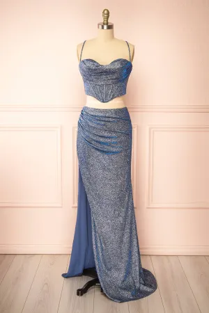 Jadia Blue Grey | Sparkly Corset & Skirt Set