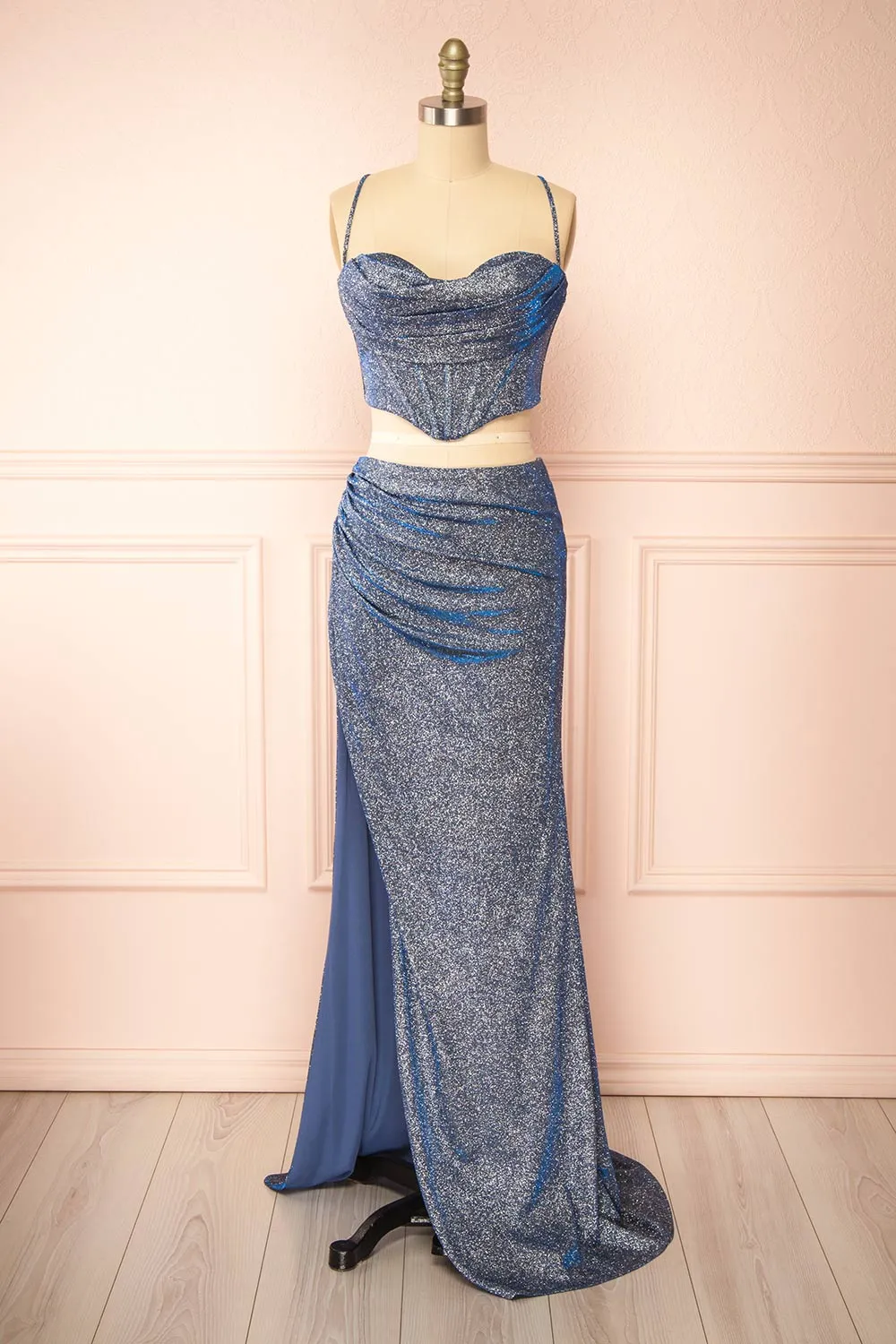 Jadia Blue Grey | Sparkly Corset & Skirt Set