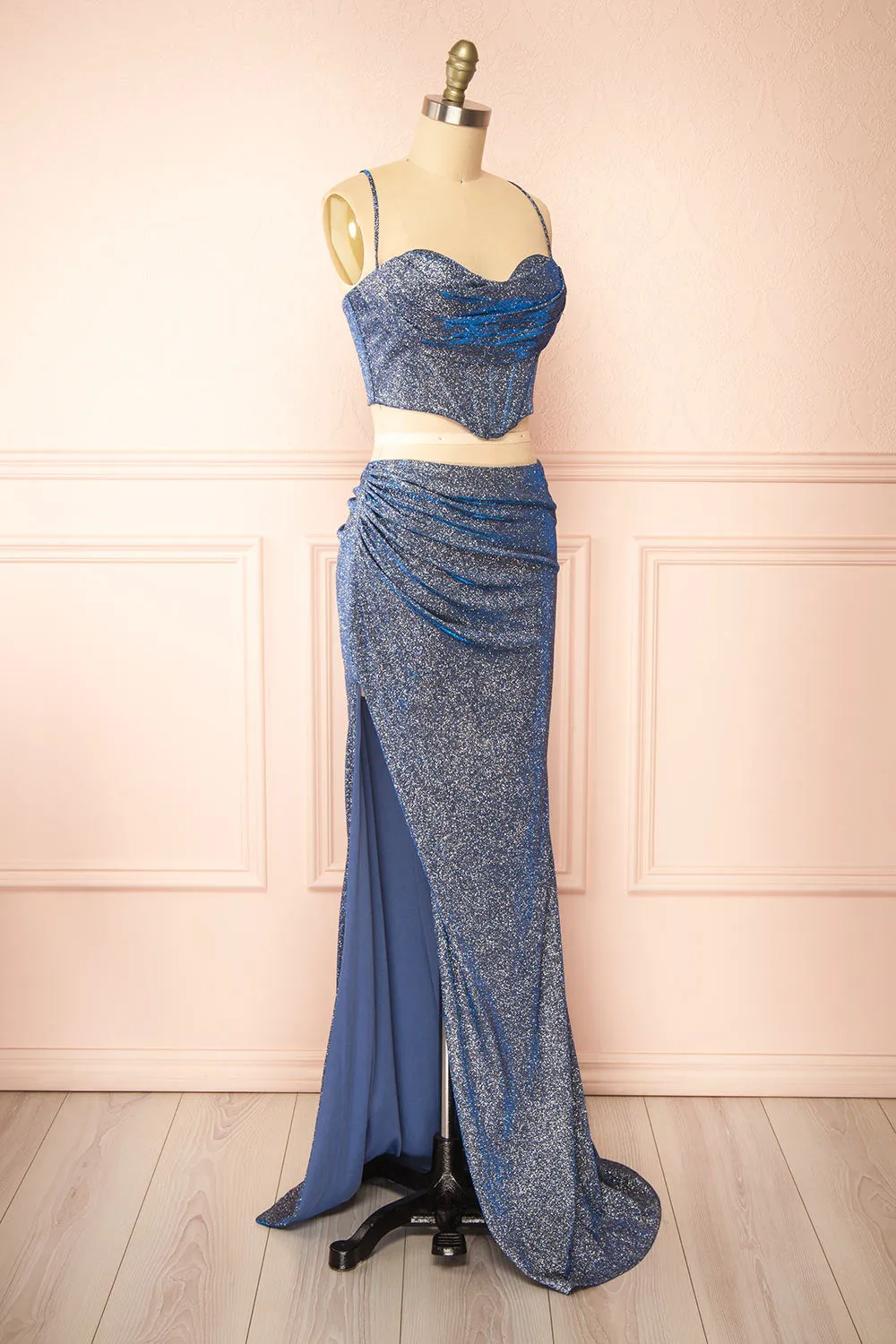 Jadia Blue Grey | Sparkly Corset & Skirt Set