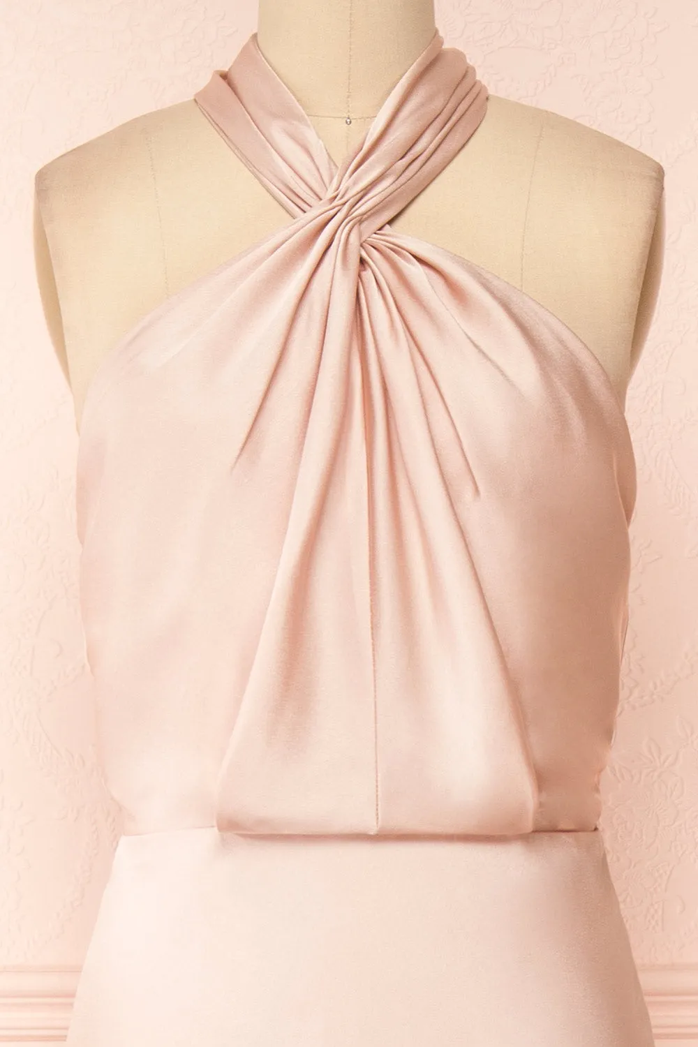 Jinny Champagne | Satin Halter Maxi Dress