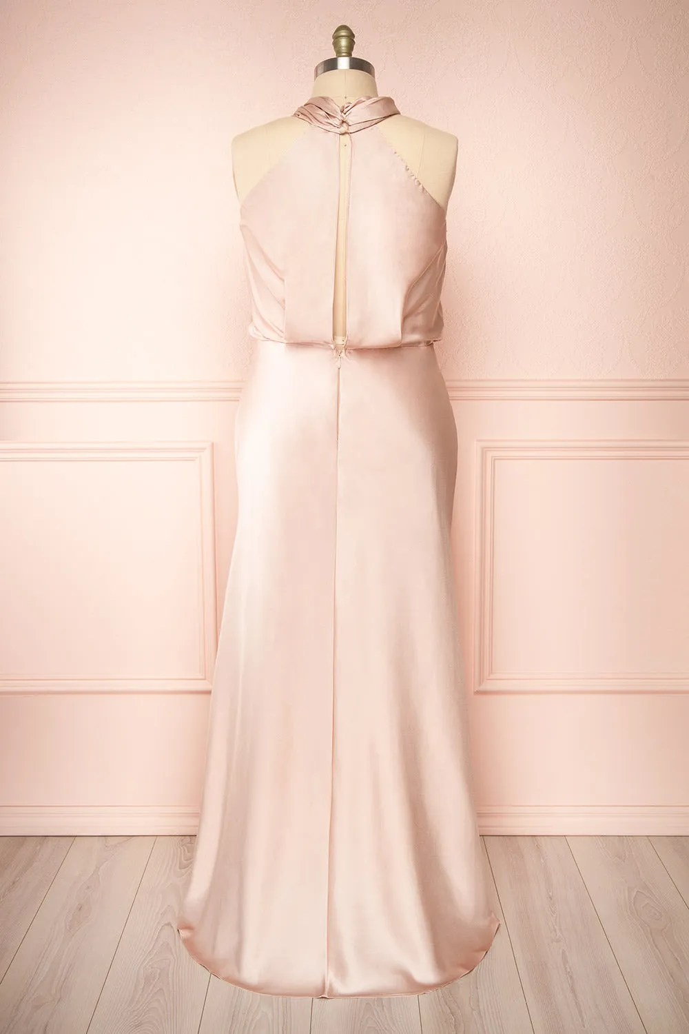 Jinny Champagne | Satin Halter Maxi Dress