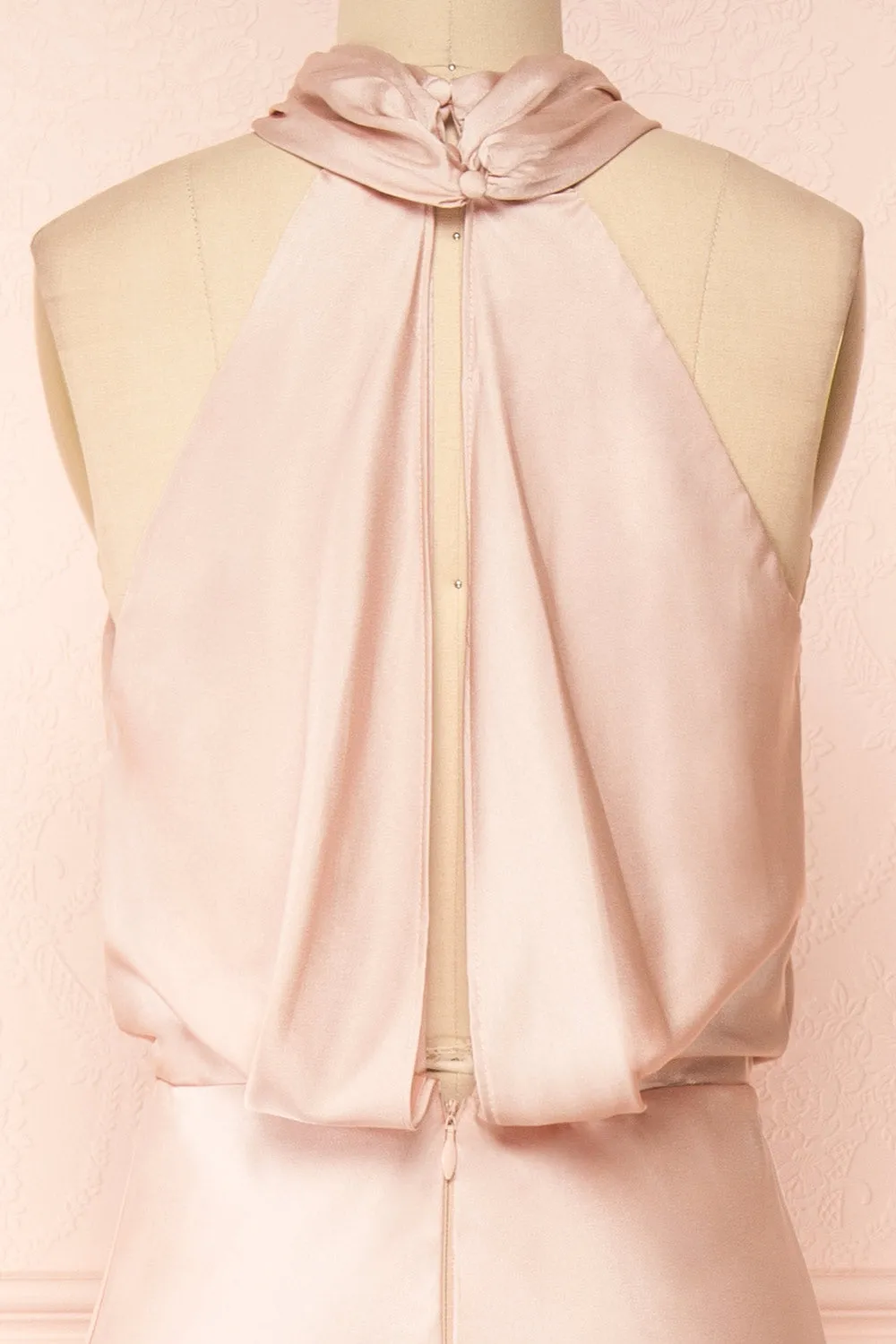 Jinny Champagne | Satin Halter Maxi Dress