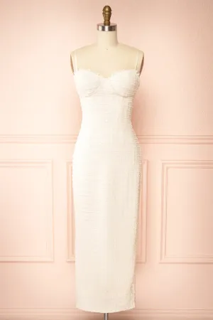 Kathia Ivory| Long Textured Fitted Dress