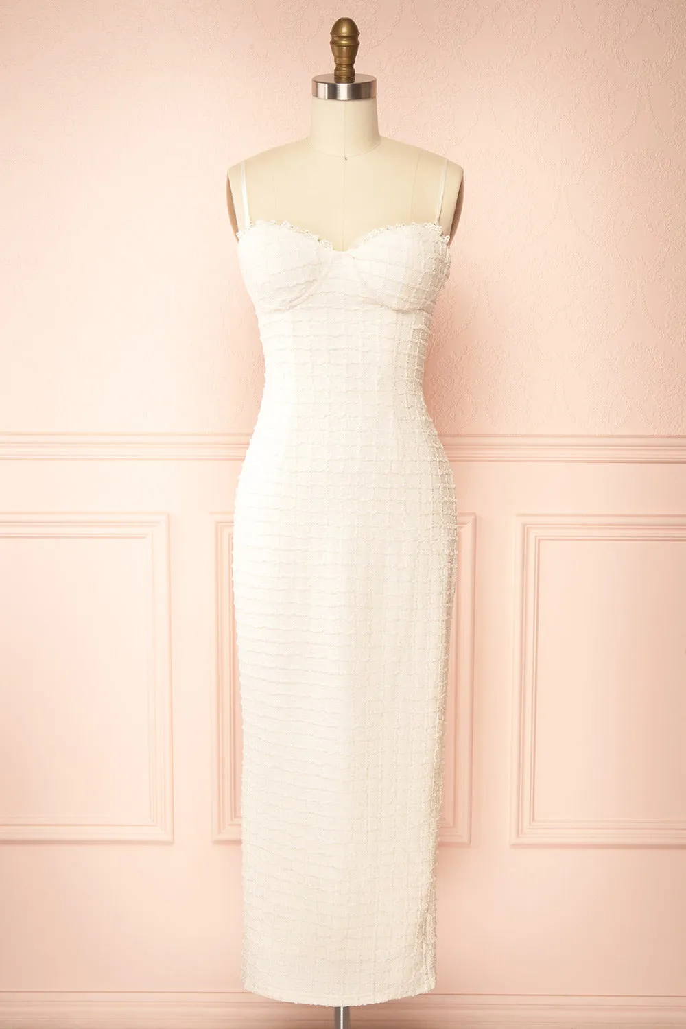 Kathia Ivory| Long Textured Fitted Dress