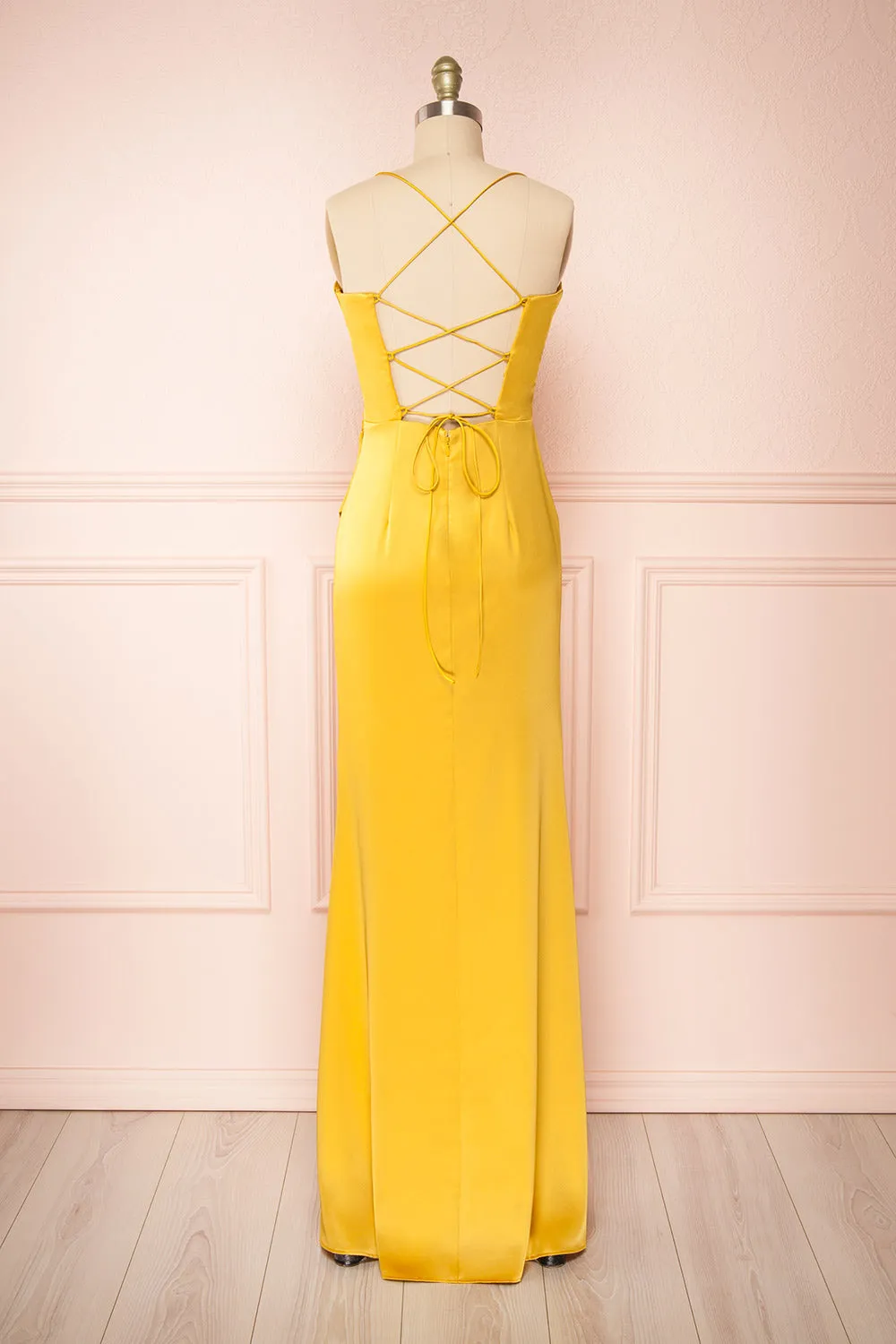 Kesha Yellow | Corset Cowl Neck Maxi Dress
