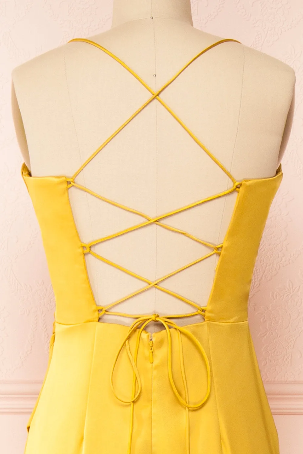 Kesha Yellow | Corset Cowl Neck Maxi Dress