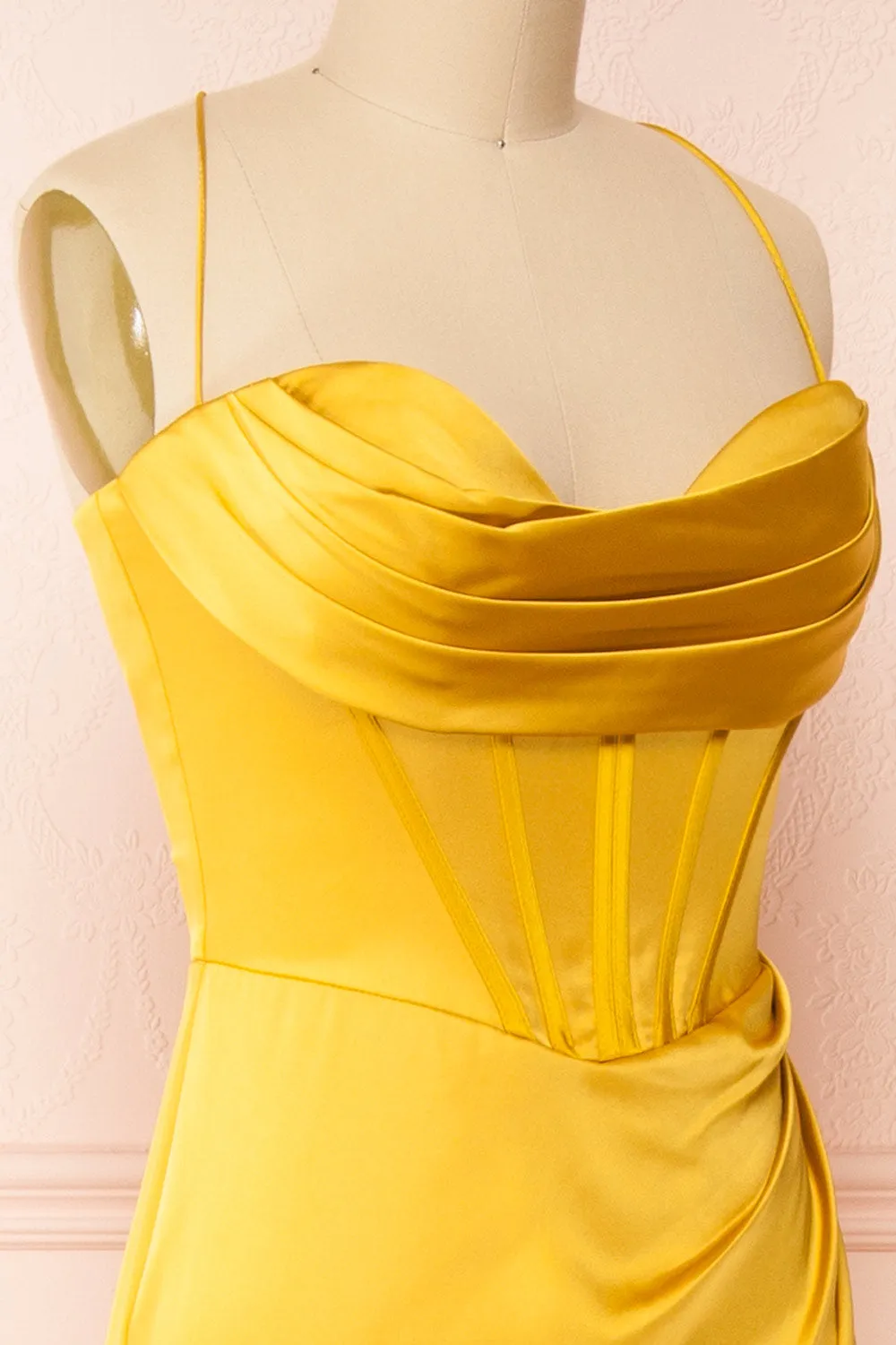Kesha Yellow | Corset Cowl Neck Maxi Dress