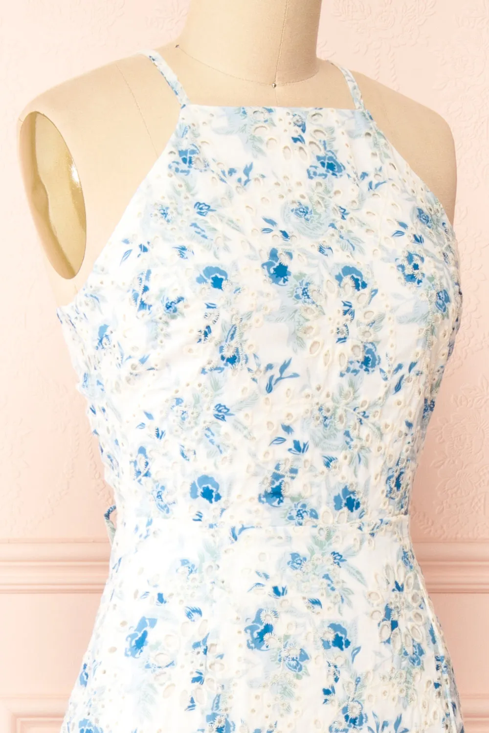 Mikka | Floral Openwork Halter Midi Dress