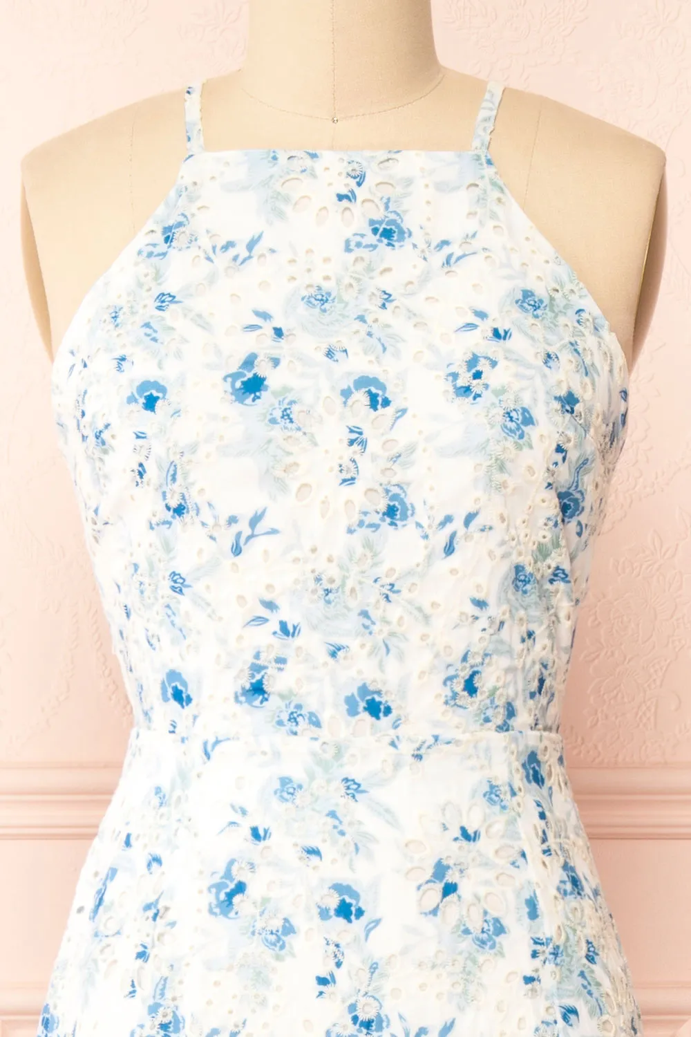 Mikka | Floral Openwork Halter Midi Dress