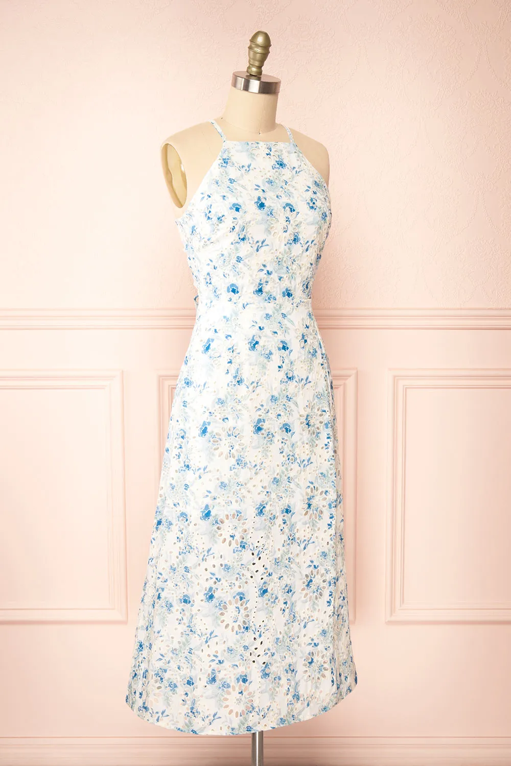 Mikka | Floral Openwork Halter Midi Dress