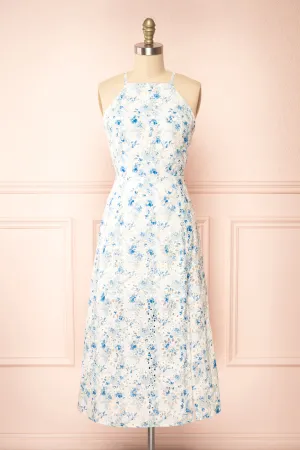 Mikka | Floral Openwork Halter Midi Dress