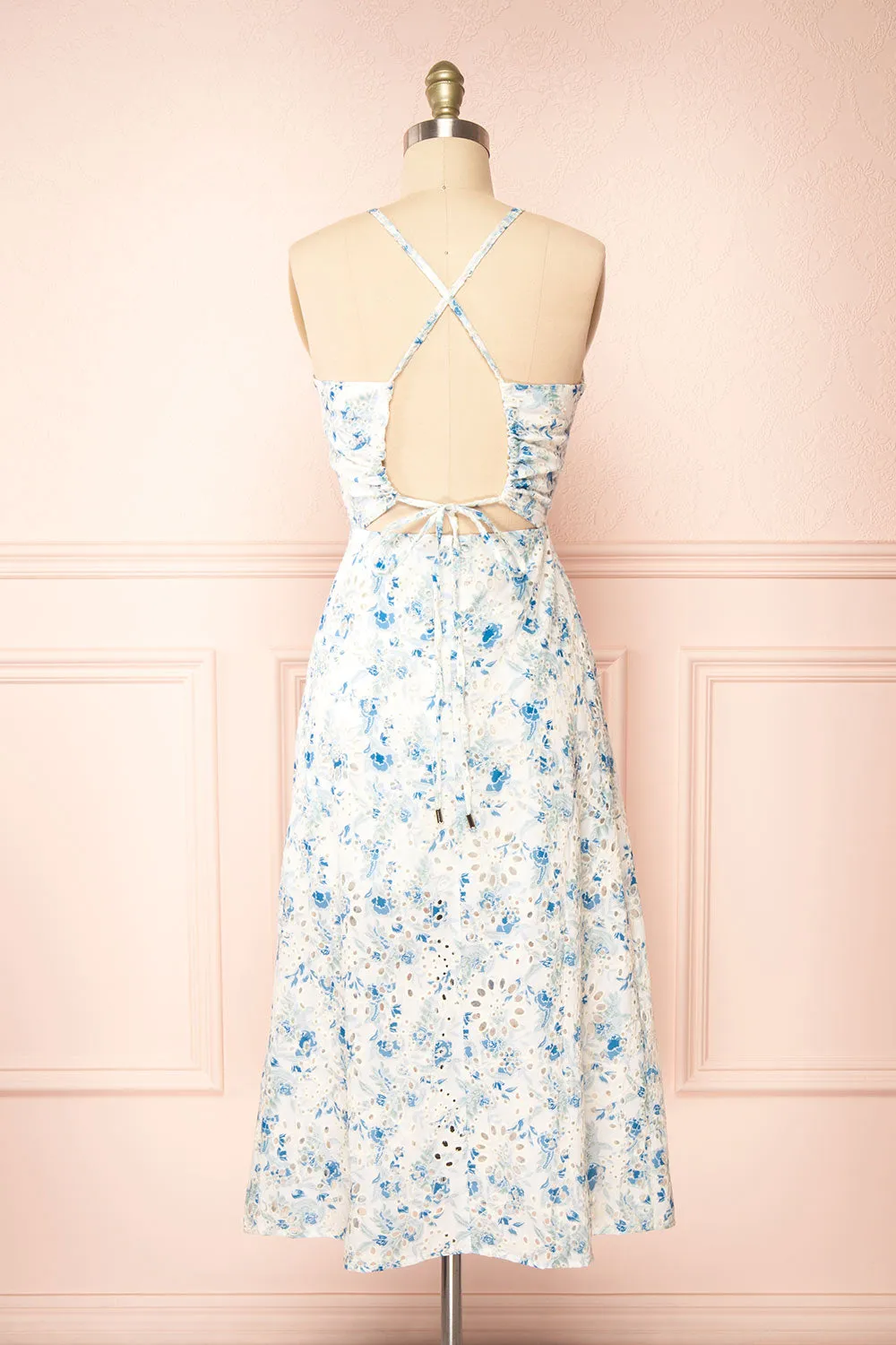 Mikka | Floral Openwork Halter Midi Dress