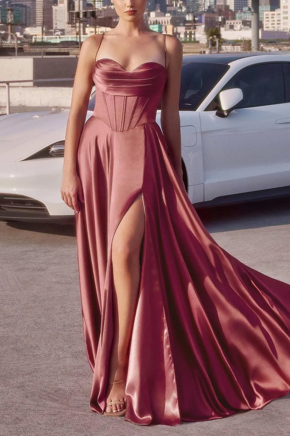 Misha Mauve | Corset Cowl Neck Maxi Dress
