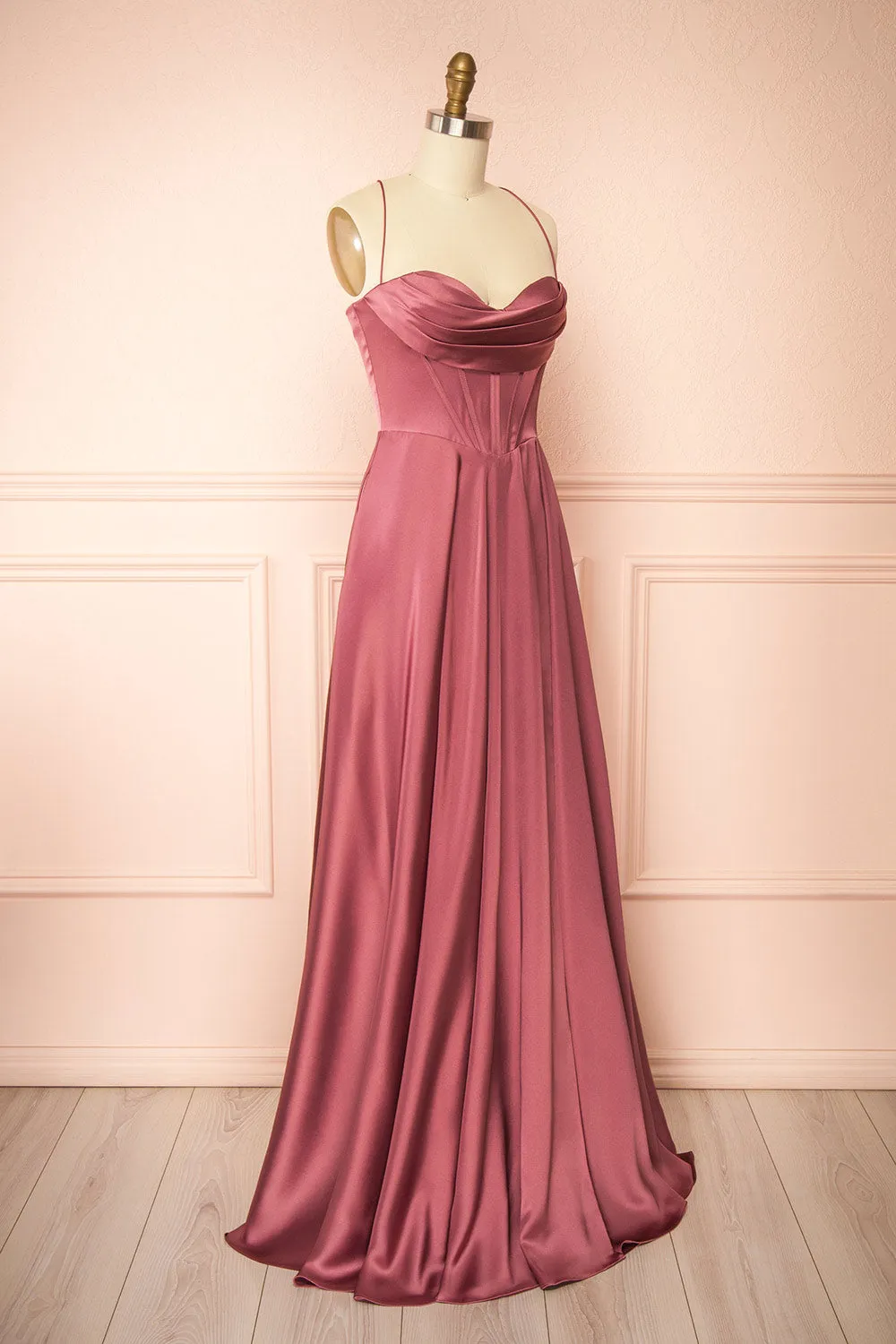 Misha Mauve | Corset Cowl Neck Maxi Dress