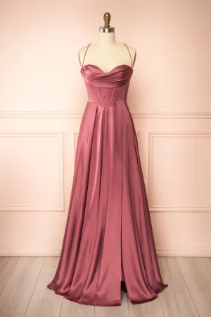 Misha Mauve | Corset Cowl Neck Maxi Dress