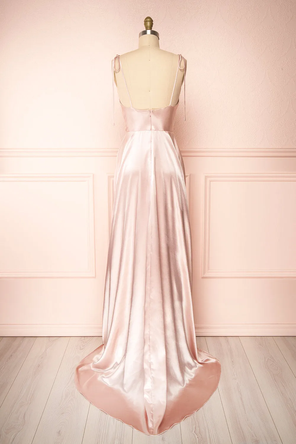Moira Blush | Cowl Neck Satin Maxi Dress w/ High Slit