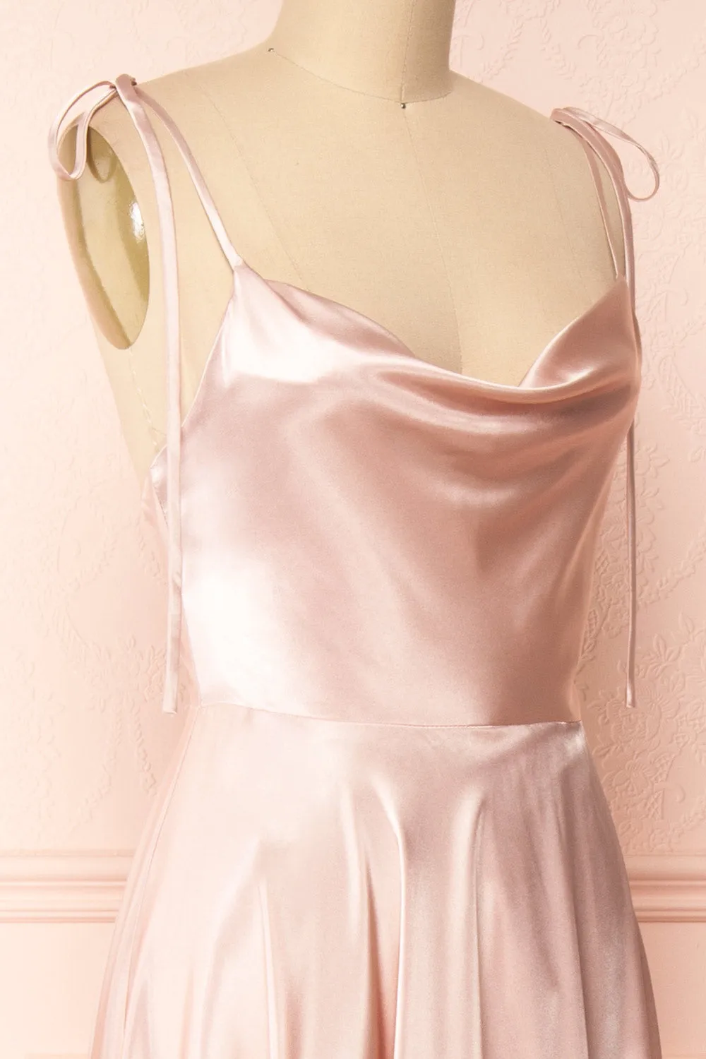 Moira Blush | Cowl Neck Satin Maxi Dress w/ High Slit