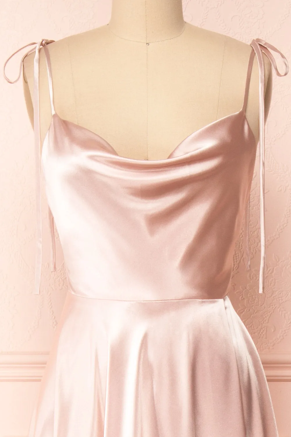 Moira Blush | Cowl Neck Satin Maxi Dress w/ High Slit