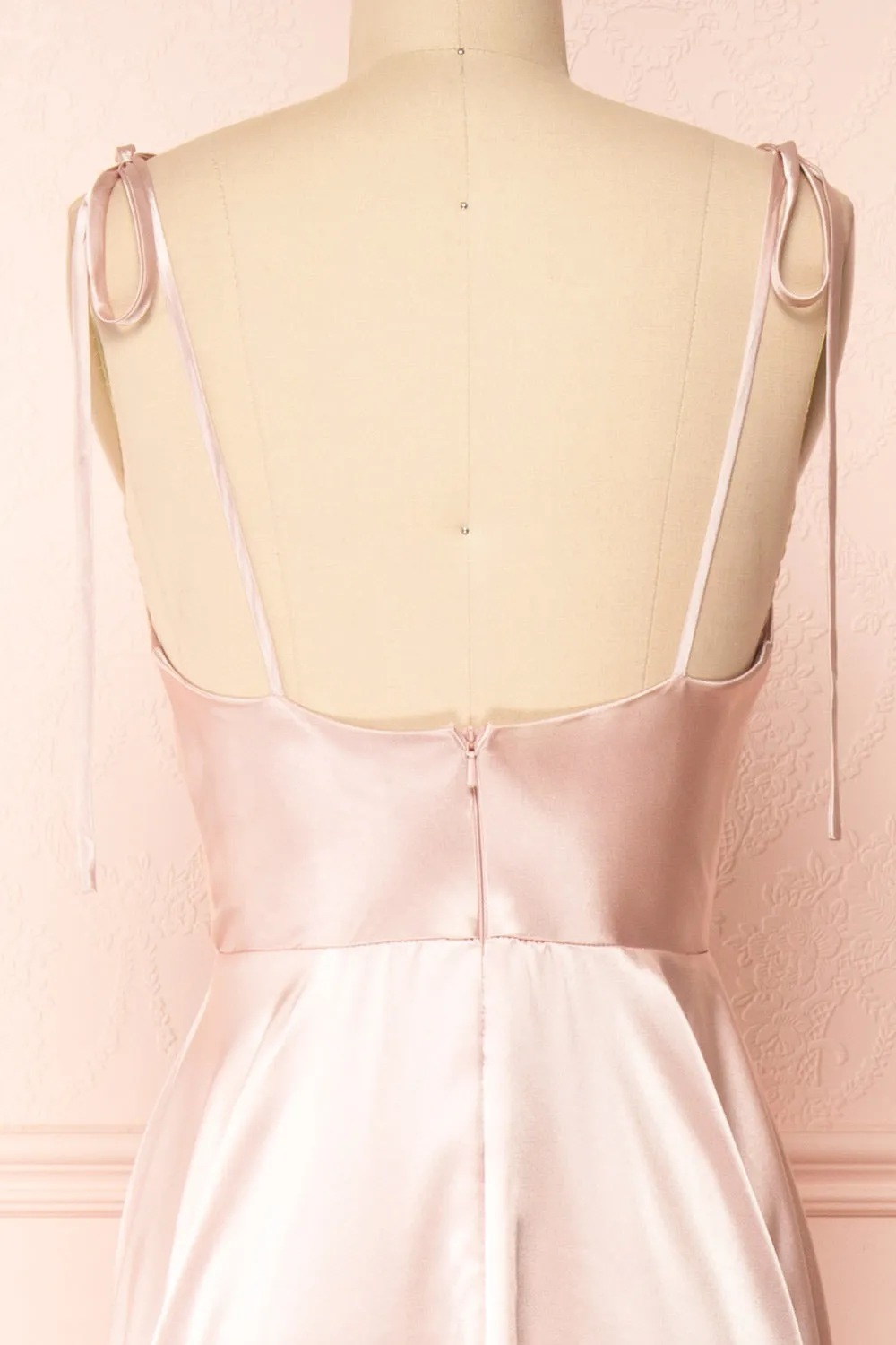 Moira Blush | Cowl Neck Satin Maxi Dress w/ High Slit