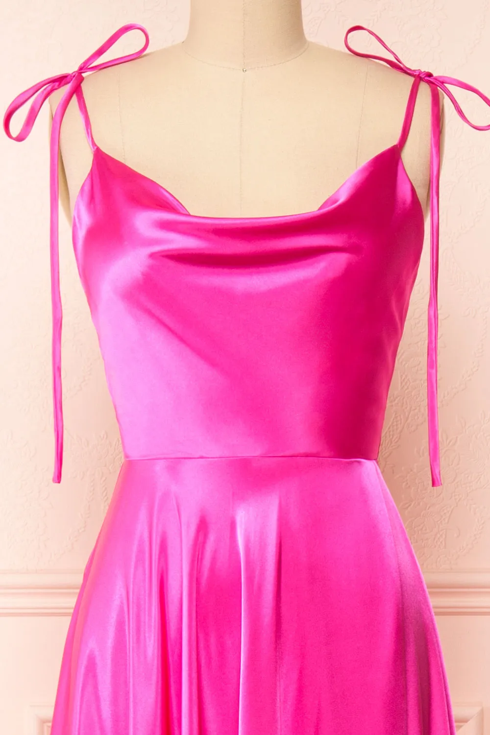Moira Fuchsia | Cowl Neck Satin Maxi Dress w/ High Slit