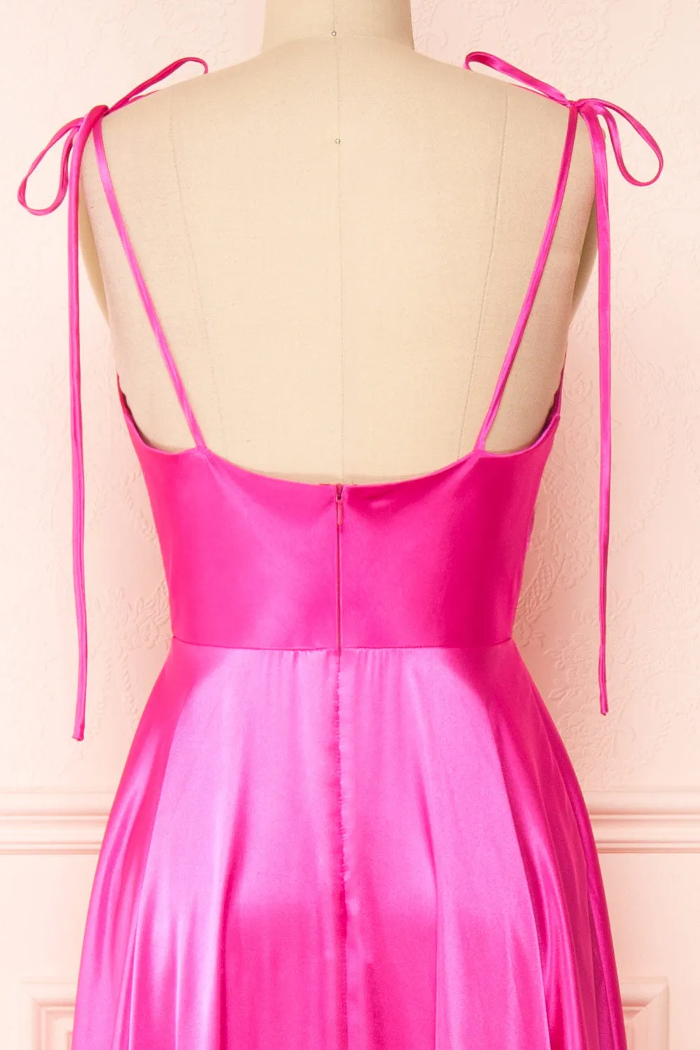 Moira Fuchsia | Cowl Neck Satin Maxi Dress w/ High Slit