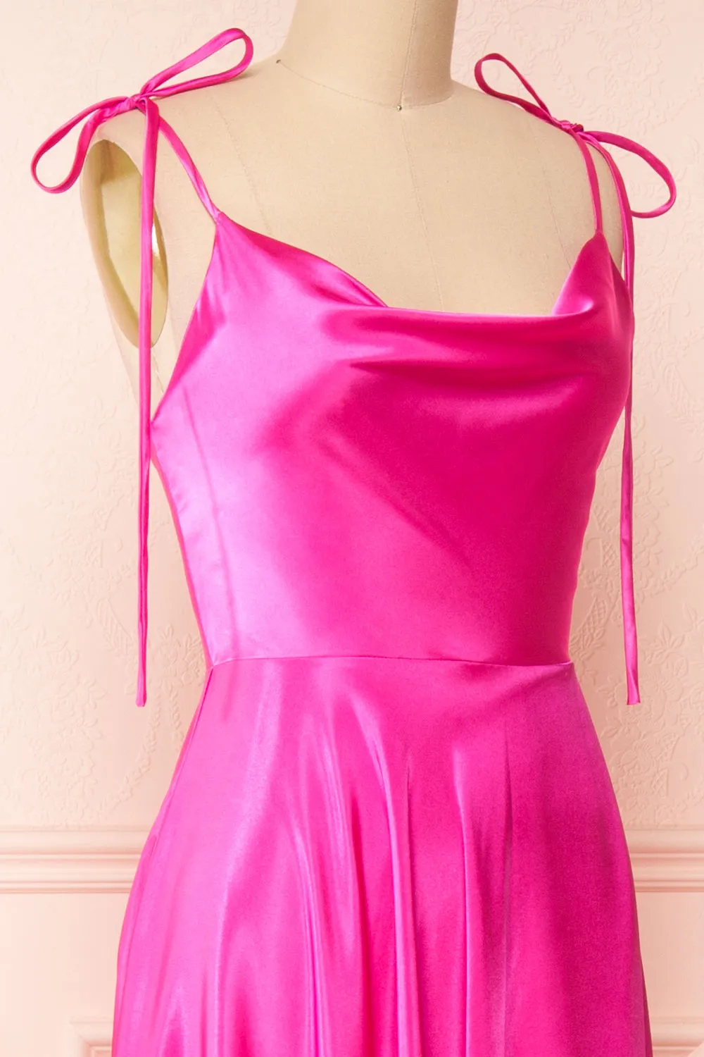 Moira Fuchsia | Cowl Neck Satin Maxi Dress w/ High Slit