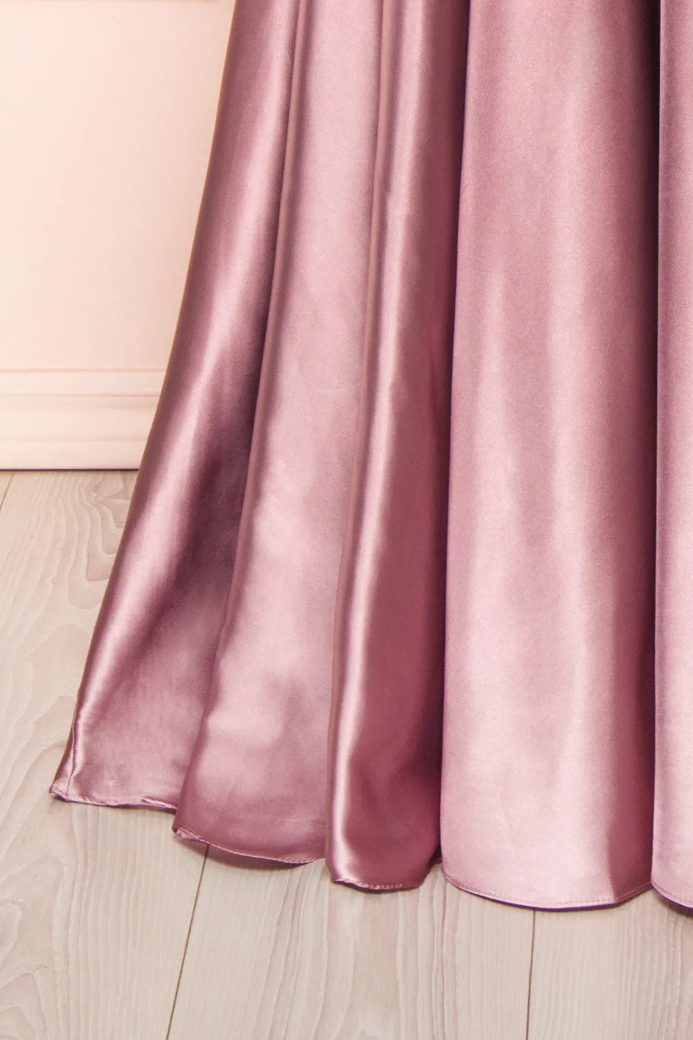 Moira Mauve | Cowl Neck Satin Maxi Dress w/ High Slit