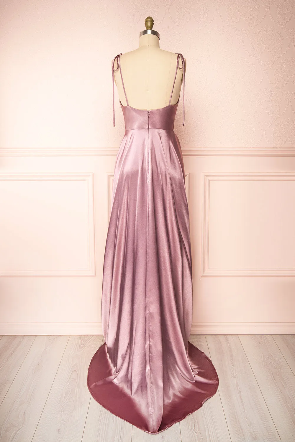 Moira Mauve | Cowl Neck Satin Maxi Dress w/ High Slit