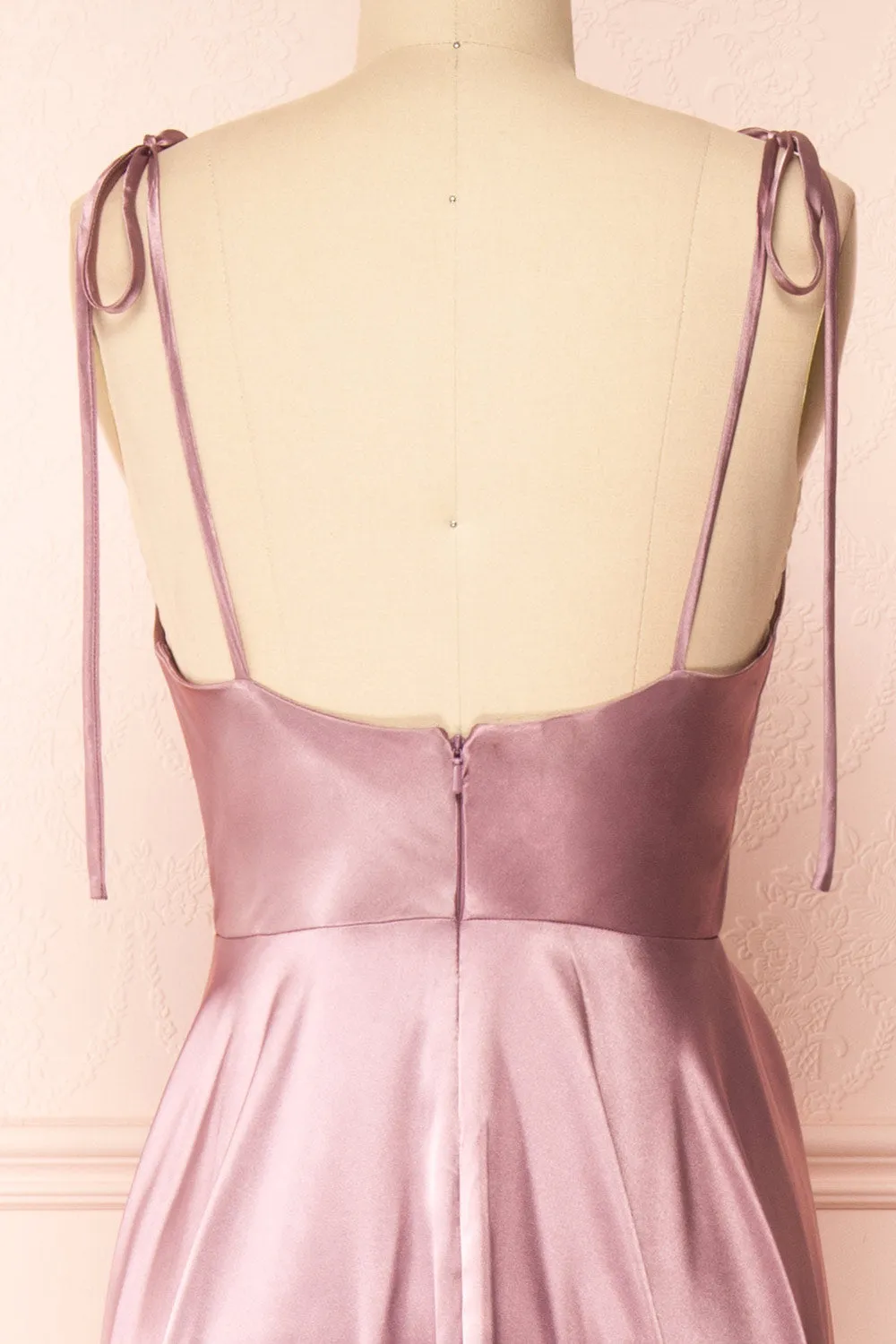 Moira Mauve | Cowl Neck Satin Maxi Dress w/ High Slit