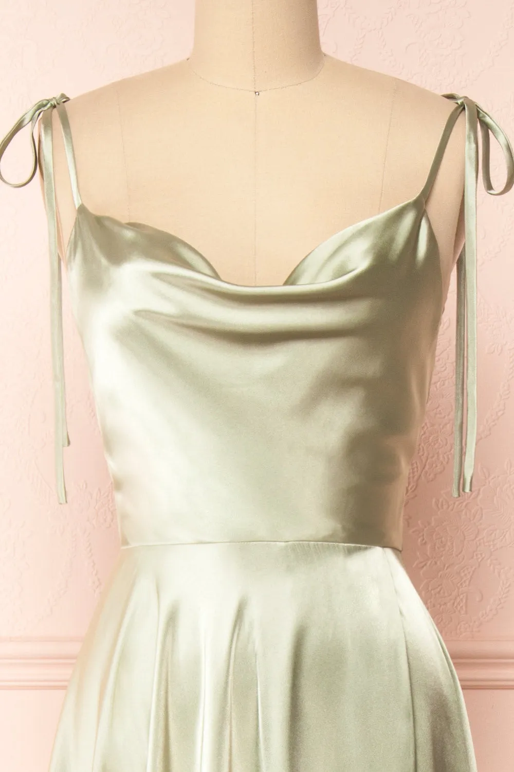 Moira Sage | Cowl Neck Satin Maxi Dress w/ High Slit
