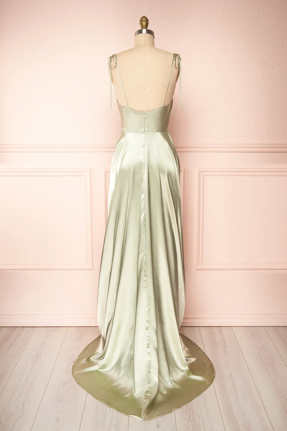Moira Sage | Cowl Neck Satin Maxi Dress w/ High Slit
