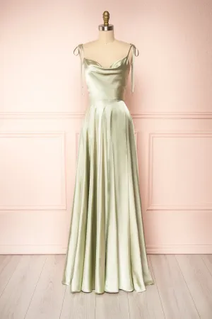 Moira Sage | Cowl Neck Satin Maxi Dress w/ High Slit