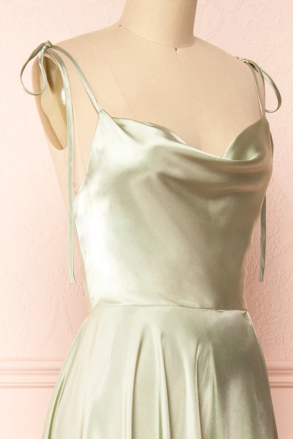 Moira Sage | Cowl Neck Satin Maxi Dress w/ High Slit