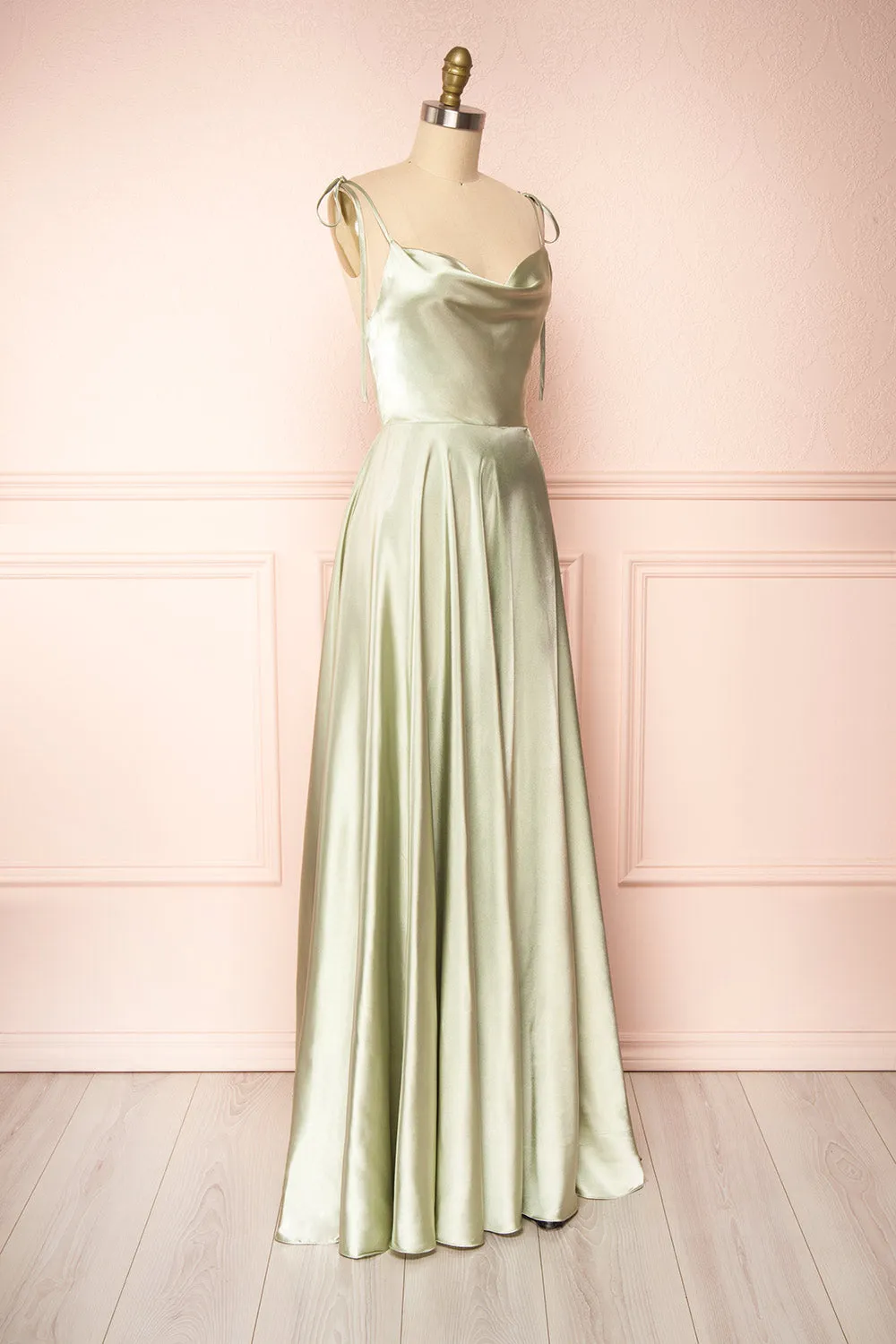 Moira Sage | Cowl Neck Satin Maxi Dress w/ High Slit
