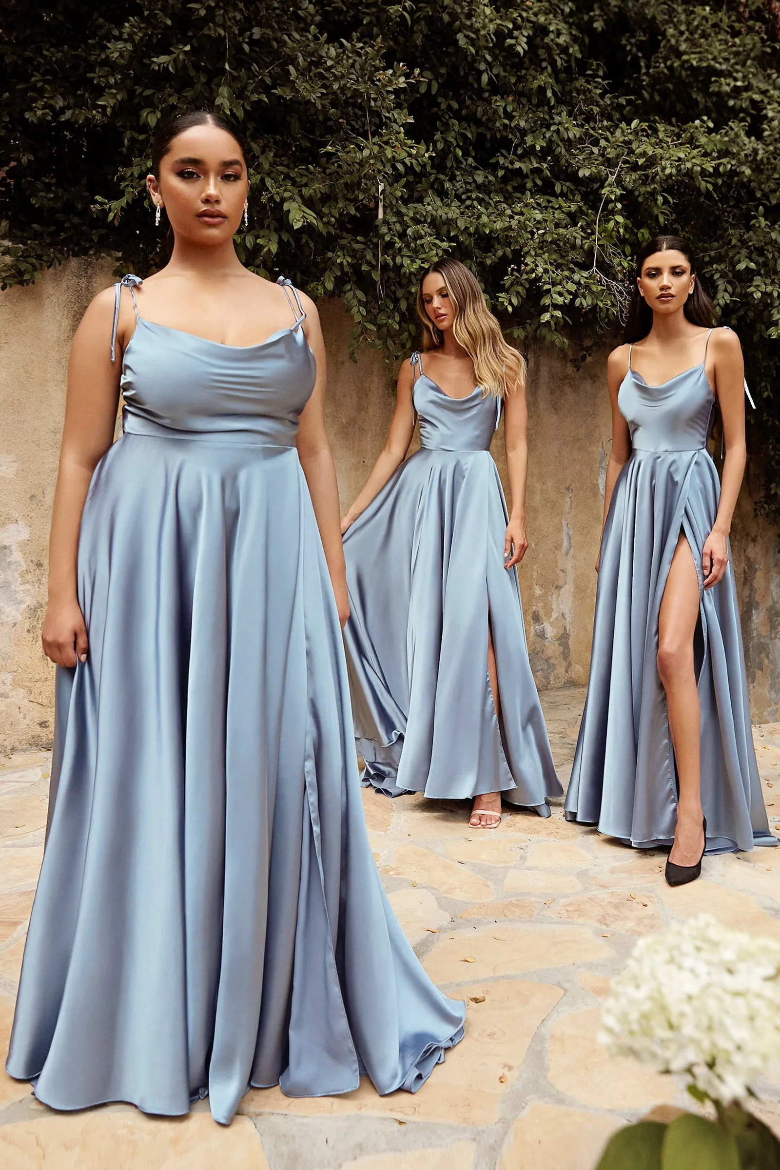Moira Sage | Cowl Neck Satin Maxi Dress w/ High Slit