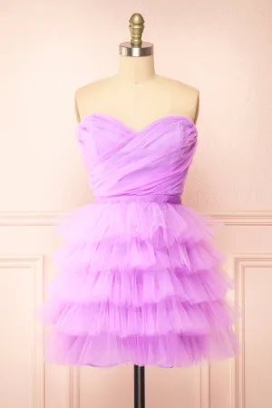 Myrah Lavender | Strapless Tiered Tulle Short Dress