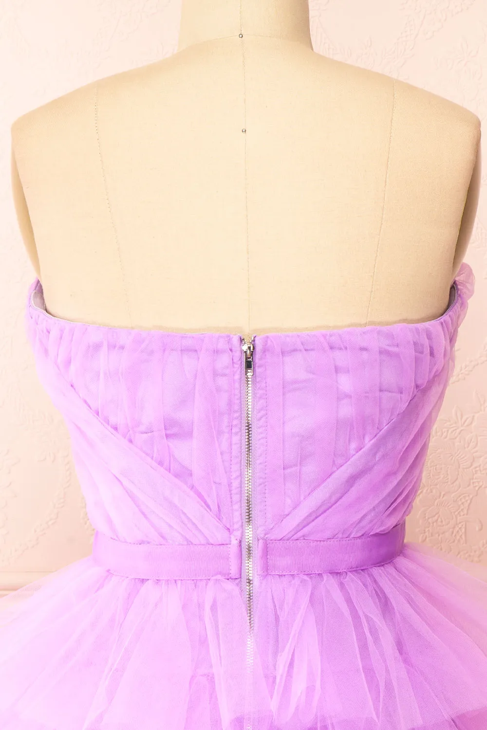 Myrah Lavender | Strapless Tiered Tulle Short Dress