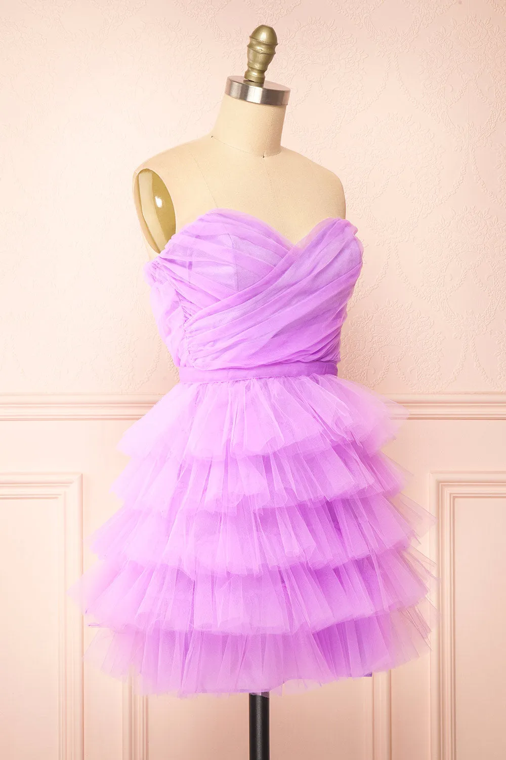 Myrah Lavender | Strapless Tiered Tulle Short Dress