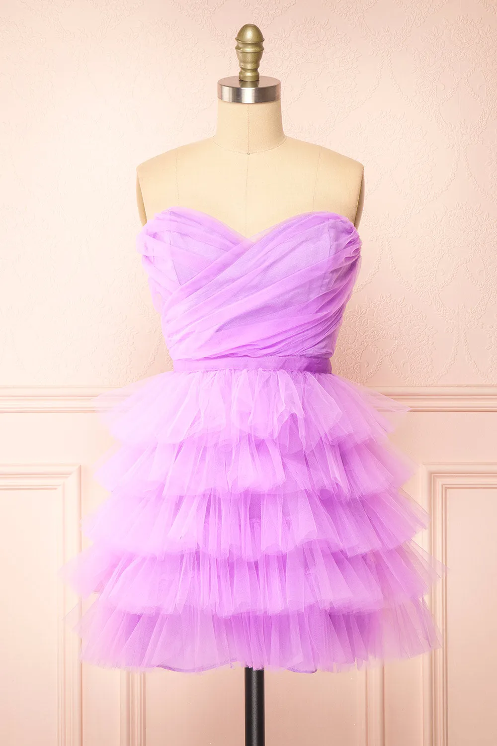Myrah Lavender | Strapless Tiered Tulle Short Dress