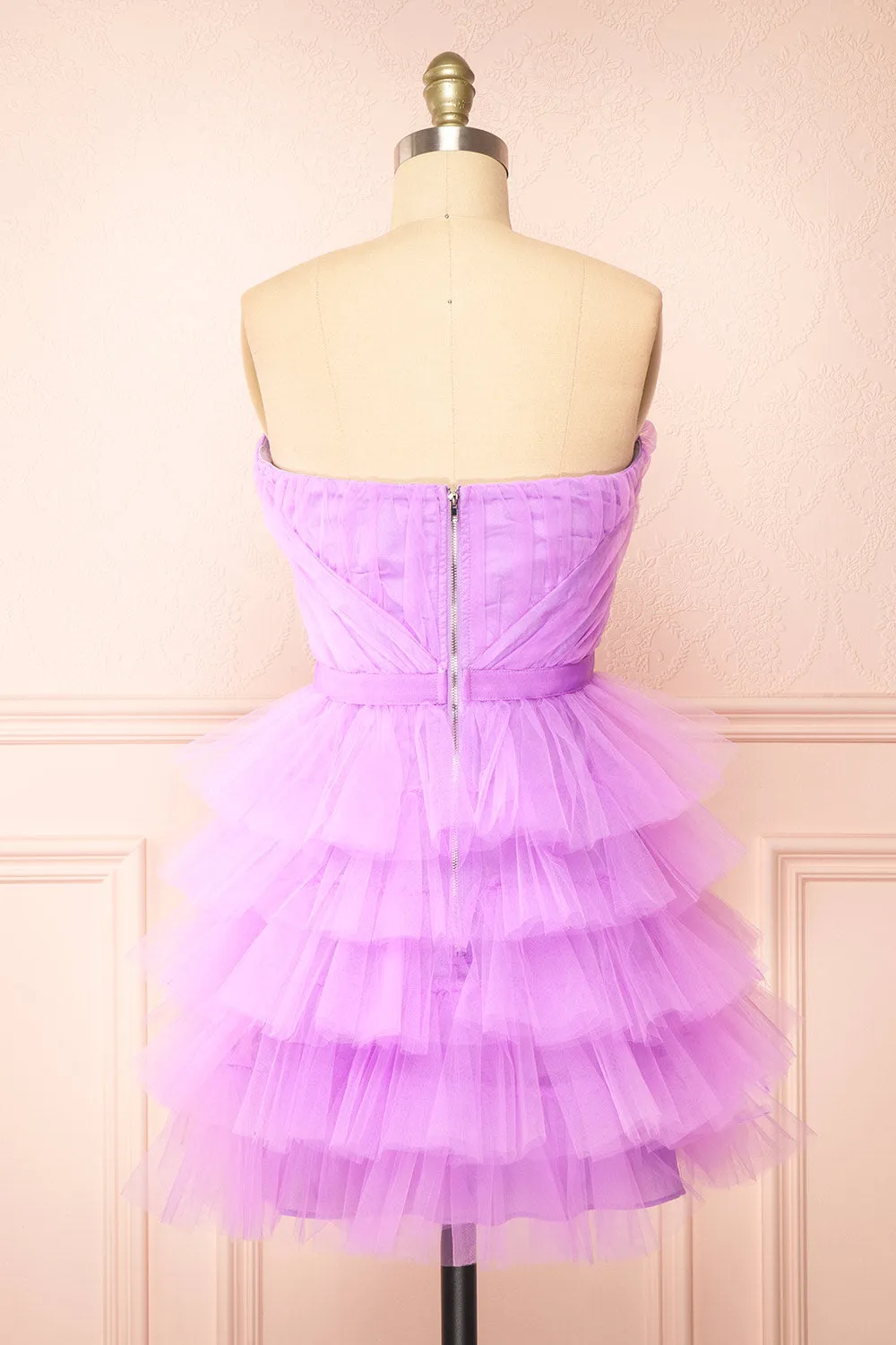 Myrah Lavender | Strapless Tiered Tulle Short Dress