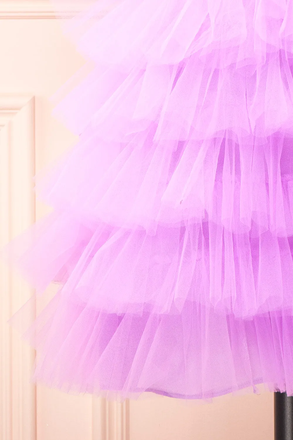 Myrah Lavender | Strapless Tiered Tulle Short Dress