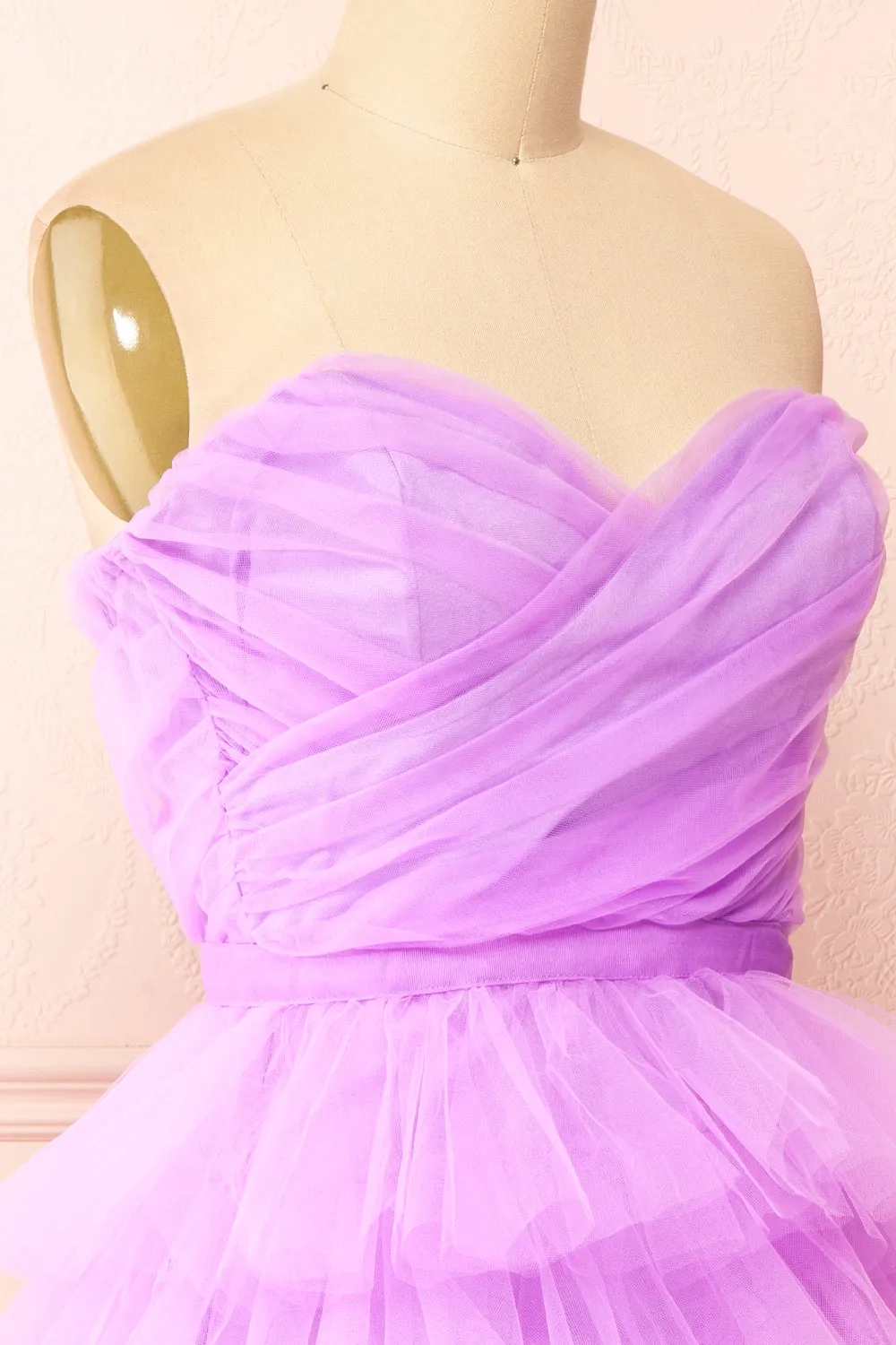 Myrah Lavender | Strapless Tiered Tulle Short Dress