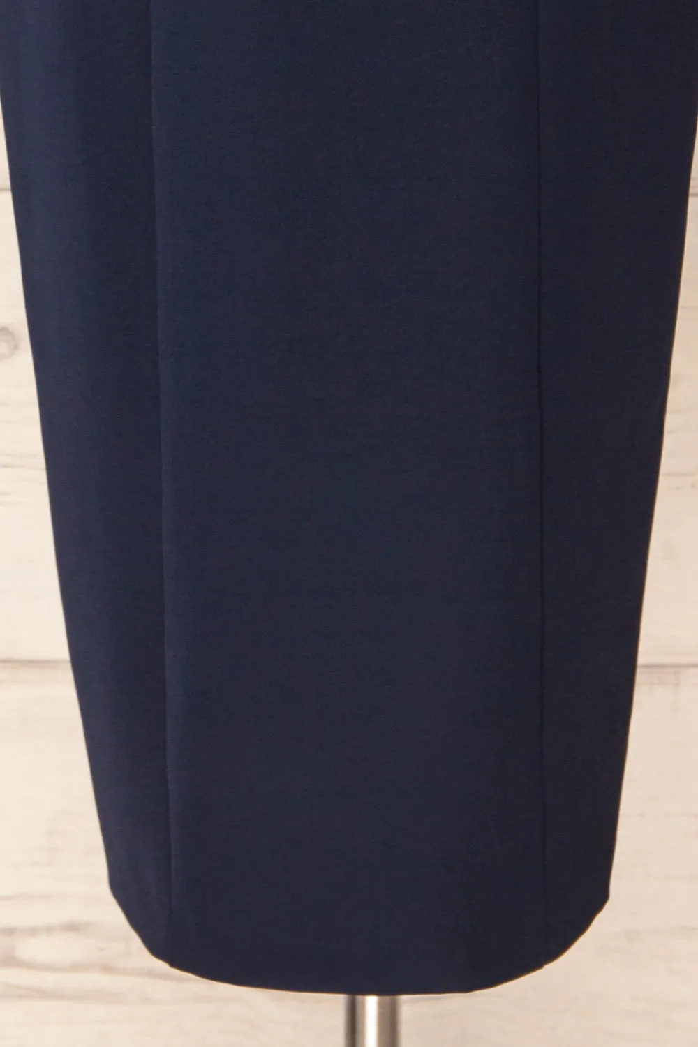 Myrania Navy | Fitted Midi Dress w/ Embroidered Sleeves