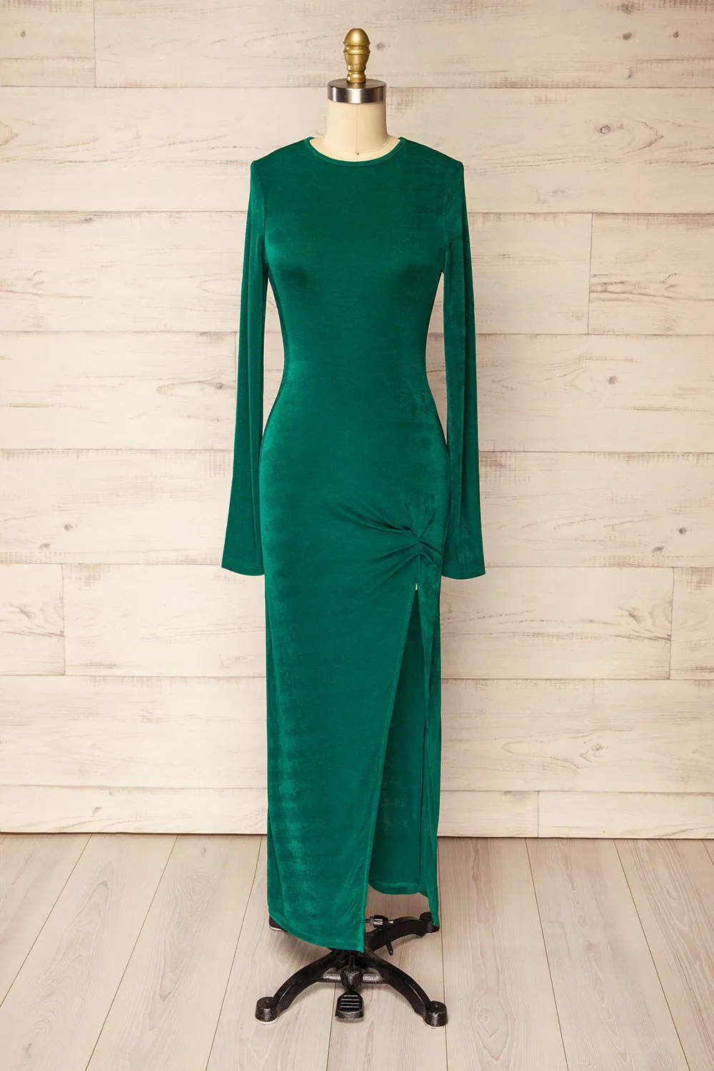 Nogent | Green Long-Sleeved Dress w/ Slit